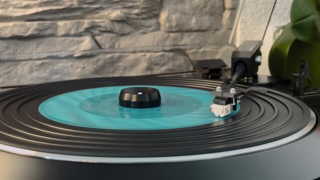 Rare Flexi Disc on Turntable. Needle on Vinyl Record &ndash; Turntable Macro Shot