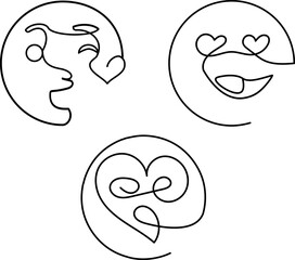 Obraz premium Minimal One Line Vector Emoji Faces Set