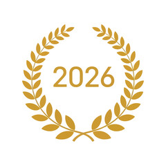 Golden laurel wreath with year 2026, symbol of achievement and future success Vector, illustration