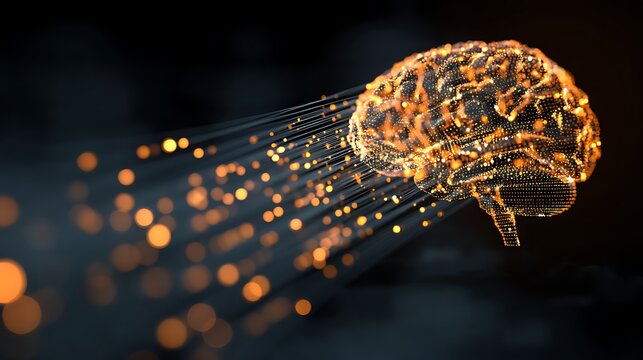 Abstract representation of a glowing brain with data streams, symbolizing innovation and technology