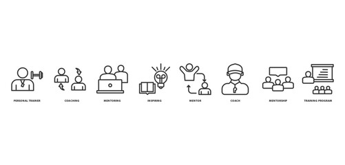 mentoring program banner icon concept with icon of personal trainer, coaching, mentoring, inspiring, mentor, coach, mentorship,  and training program







