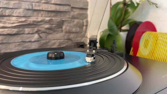 Rare Flexi Disc on Turntable. Needle on Vinyl Record &ndash; Turntable Macro Shot
