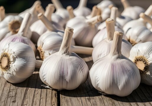 fresh garlic display on the table