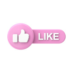 Pink 3D Like Button Icon for Social Media Engagement.