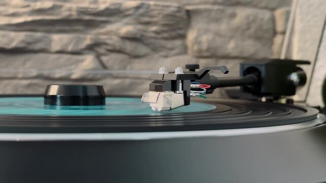 Rare Flexi Disc on Turntable. Needle on Vinyl Record &ndash; Turntable Macro Shot