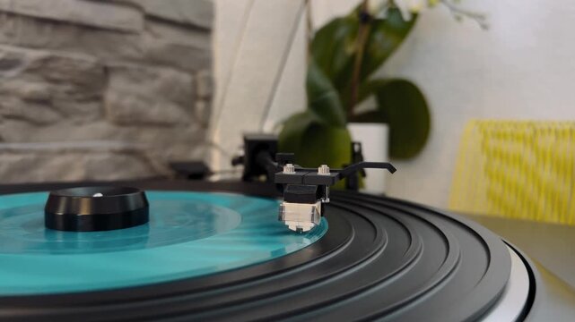 Rare Flexi Disc on Turntable. Needle on Vinyl Record &ndash; Turntable Macro Shot