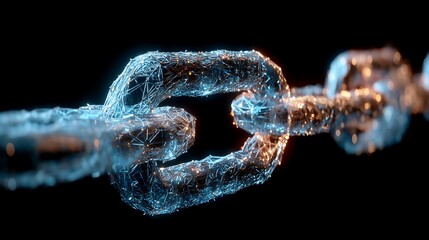 Futuristic digital chain link illustration representing connectivity and technology in a dark backdrop
