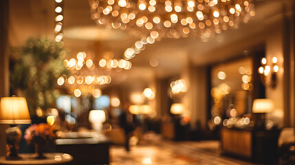 Warm ambient light from chandeliers and lamps creating a soft glow bokeh warm light