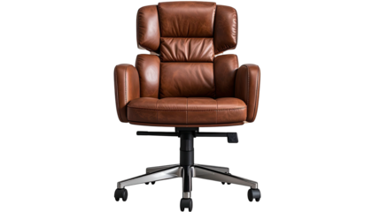 Brown leather office chair, tufted, ergonomic design