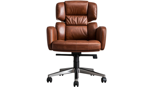 Brown leather office chair, tufted, ergonomic design