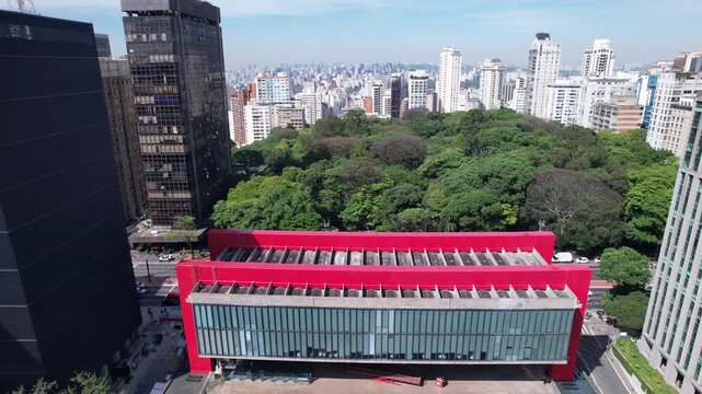 Aerial view of Av. Paulista in S&atilde;o Paulo, SP.  MASP, important museum of latin america.