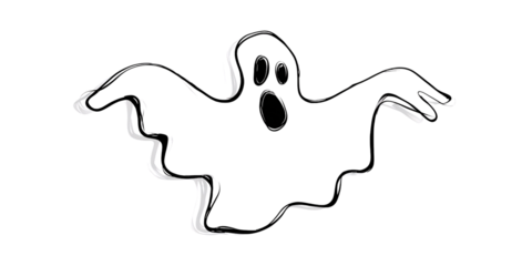 Spooky Halloween Ghost Silhouette with White Outline on Black Background Concept of Holiday, Fear, and Supernatural