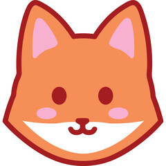 Cute Cartoon Fox Face Illustration with Orange Fur Pink Cheeks and Dark Eyes on a Transparent Background Simple Vector Art