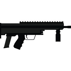 Black Submachine Gun With Vertical Foregrip and Extended Magazine on Transparent Background