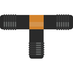 Black T Pipe Fitting With Orange Band And Ribbed Ends Isolated On White Background Industrial Plumbing Component