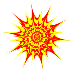 Comic Explosion Burst Red and Yellow Radial Vector Illustration

