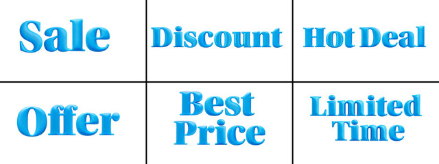 3D Sale Discount Hot Deal Best Price Text Elements on Transparent Background