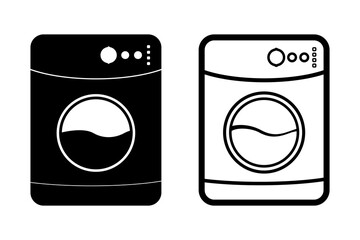 Washing machine icon with Line style and black silhouette. Flat vector illustration design isolated on white background.