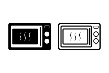 Microwave icon with line style and black silhouette. Flat vector illustration design isolated on white background.