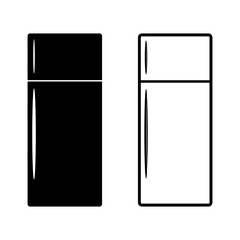 Fridge icon with line style and black silhouette. Flat vector illustration design isolated on white background.