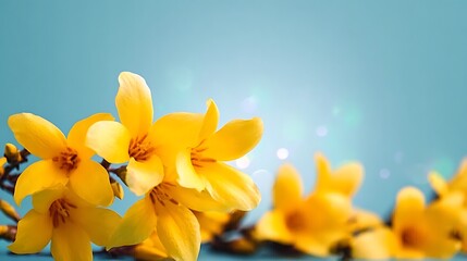 Obraz premium Springtime yellow flowers on a light blue