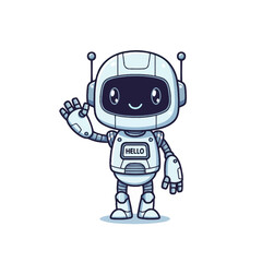 Friendly robot waving hello with a cute smile for tech or kids content