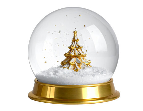 Elegant Golden Christmas Tree Snow Globe Festive Decoration.