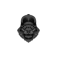 logo illustration of a lion wearing a hat