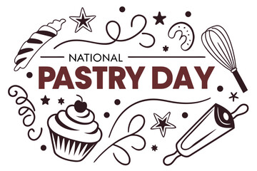 National Pastry Day Vector Illustration, Assorted Sweet Pastries and Desserts Isolated on White Background