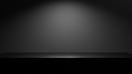black table empty podium display for products and advertisement - luxury black place background for presentations and placement with spotlight and minimalistic forms. Showcase tabletop studio display
