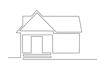Minimalist house single line art drawing, modern home continuous line illustration