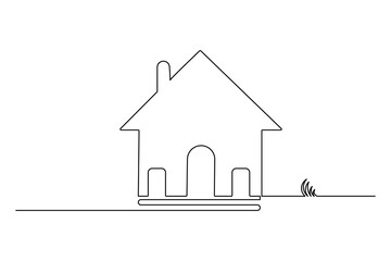 Minimalist house single line art drawing, modern home continuous line illustration