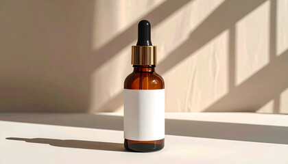 Cylindrical Amber Cosmetic Bottle Mockup on Textured Concrete Background