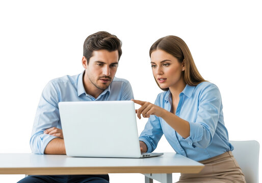 Focused team collaboration two colleagues working together on a laptop computer discussing a project transparent background - Powered by Adobe