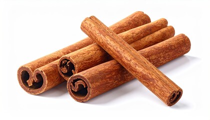 Cinnamon Sticks Pile on White Background in Close Up Still Life with Rolled Edges Warm Tones and Natural Texture