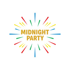 Midnight party bursting with colorful fireworks and celebratory text Vector, illustration