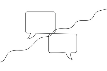Minimalist speech bubble one line drawing on white background