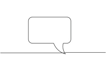 Minimalist speech bubble one line drawing on white background