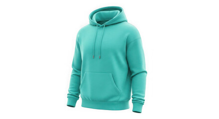 Teal blue blank hooded sweatshirt isolated on clean background isolated on transparent background