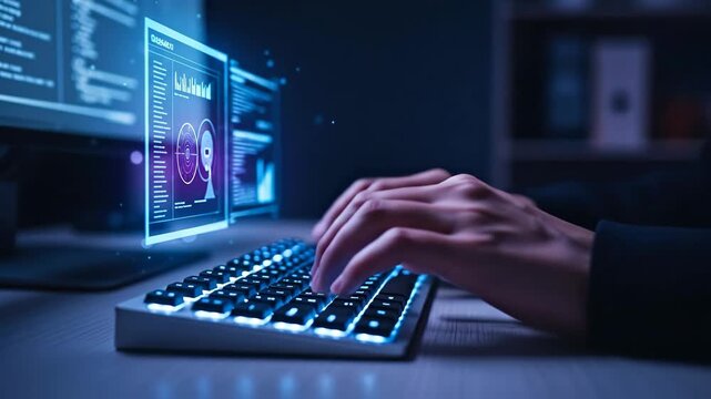 Coding Interface: Hands on Illuminated Keyboard, Digital Future
