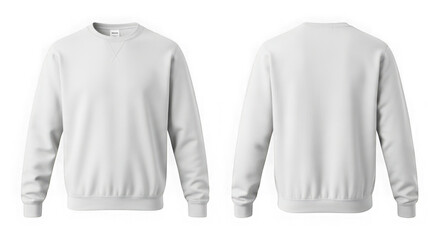 White blank crew-neck sweatshirt mockup, front and back views isolated on transparent background