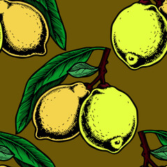 Colorful lemon branch seamless pattern.