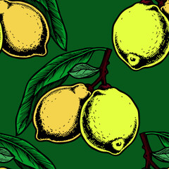 Colorful lemon branch seamless pattern.