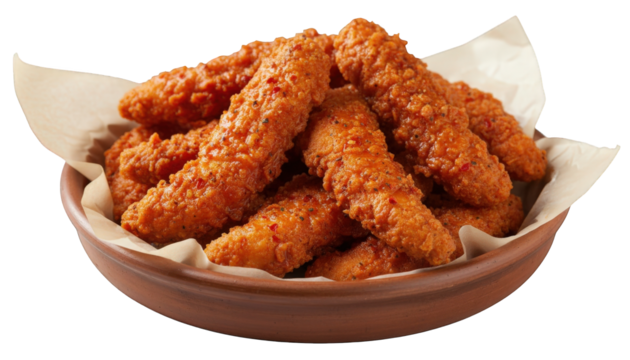 Bowl of crispy fried chicken tenders, a tasty snack