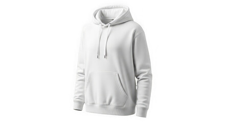 White casual pullover hoodie with hood and front pocket mock up isolated on transparent background