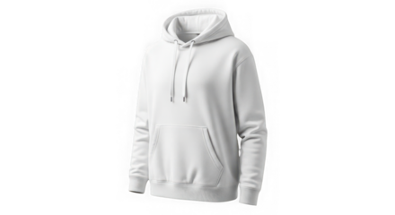 White casual pullover hoodie with hood and front pocket mock up isolated on transparent background