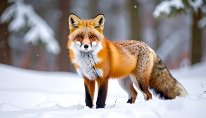 Obraz premium Winter Fox in Snowy Forest.