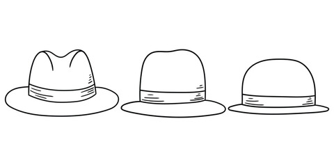 Hand-drawn doodle set of hats on a white background.