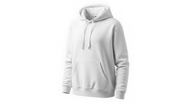White casual pullover hoodie with hood and front pocket mock up isolated on transparent background