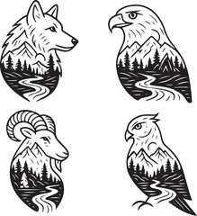 Alpine Animals Double Exposure Vector Illustration.eps